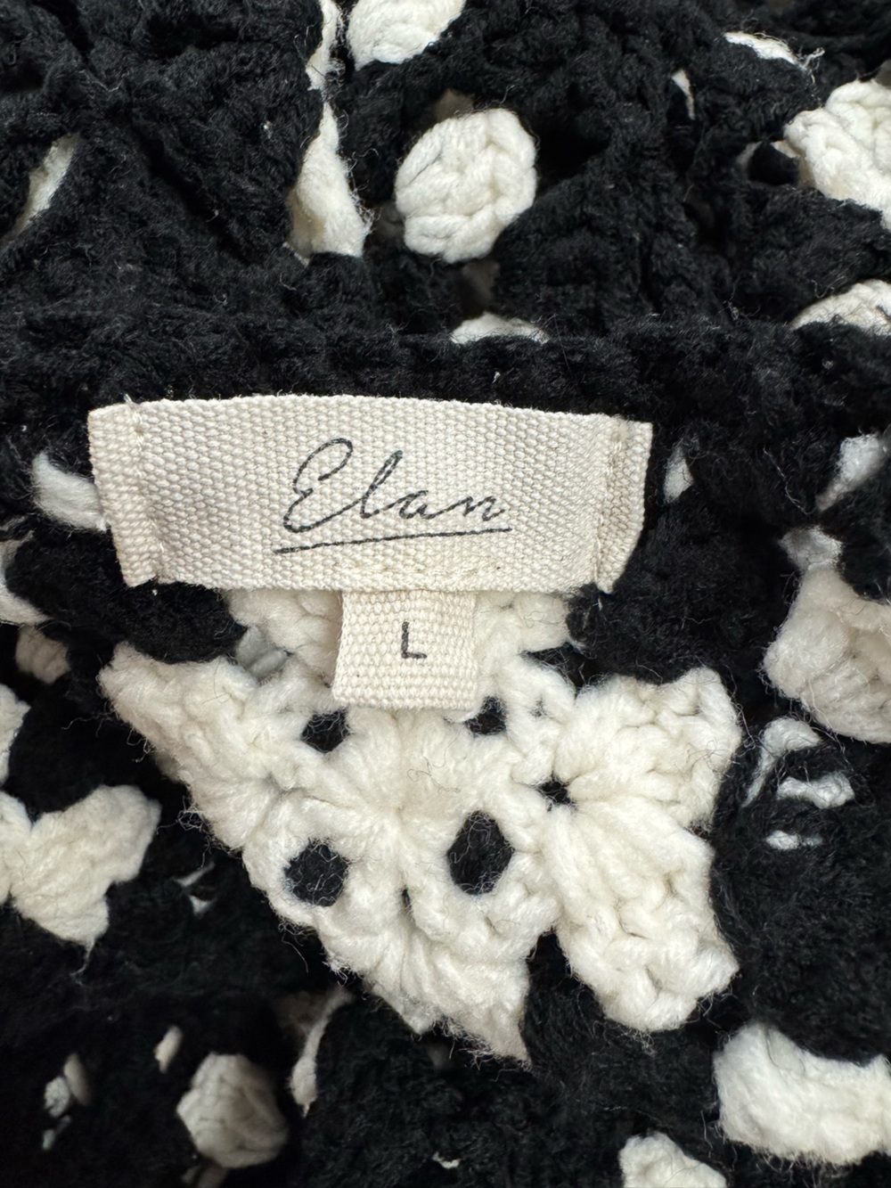 Elan Black White Crochet Granny Square Cardigan Women’s Large - Picture 4 of 4